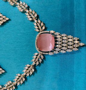 Elegant Pink Stone Necklace &amp; Earring Set
