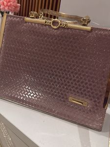 Elegant Pink &amp; Gold Clutch Handbag