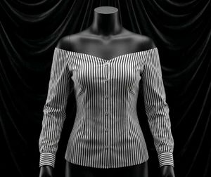 Chic Off-the-Shoulder Striped Button-Up Shirt