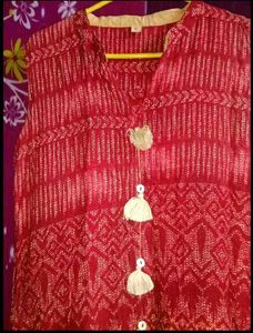 Red Embroidered Tassel Kurta