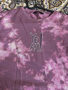 Purple Tie-Dye Crop Top with 'Yeah!' Graphic