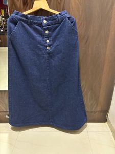 Denim Maxi Skirt with Button Front