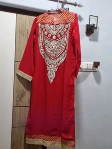 Red Embellished Kurta