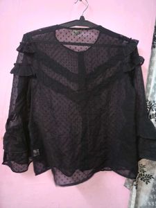 Sheer Black Ruffled Shirt