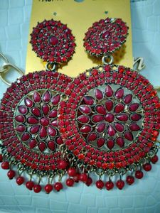 Red Antique  Chandbali Earrings | Party &amp; Festive
