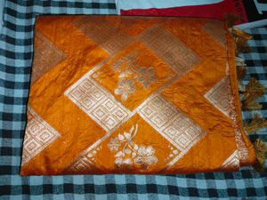 Vibrant Orange Brocade Dupatta with Tassels