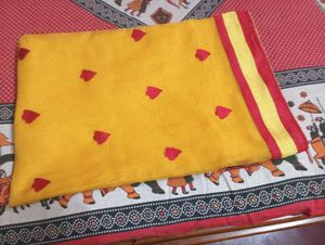 Vibrant Yellow Saree with Red Border