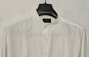 Men's White Band Collar Shirt