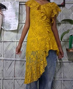Yellow Lace Ruffle Dress