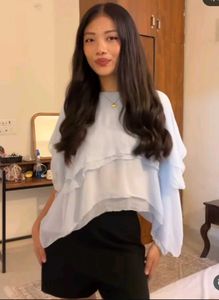 Light Blue Layered Cropped Top