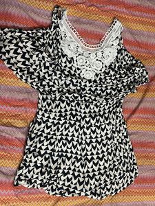 Chic Black & White Cold Shoulder Top