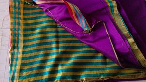 Vibrant Purple & Teal Striped Saree