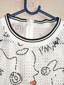 Abstract Face Print Mesh Top