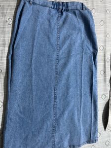 Light Wash Denim Button-Front Midi Skirt