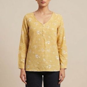 Yellow Floral Print Kurta