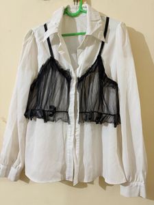Elegant White Shirt with Black Detail