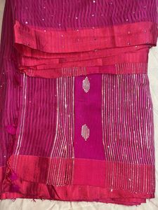 Falls done Stunning Pink Sequined Saree