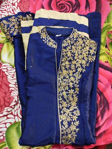 Elegant Blue & Gold Embroidered Outfit