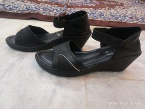 Khadim Women's Black Comfort Wedge Sandals