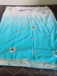 Beautiful Blue Ombre Saree with attached blouse