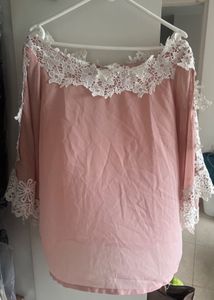 Pink Off-Shoulder Lace top with tags