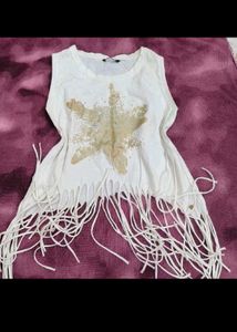 White Fringe Star Tank Top