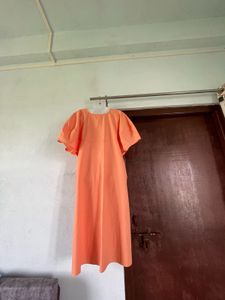 Orange A-Line Midi Dress