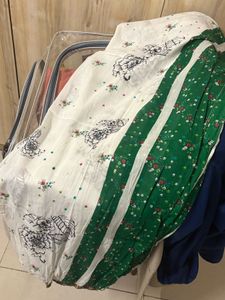 Floral Print Dupatta - Green & White