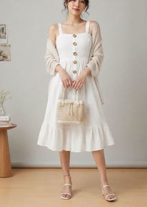 Eyelet Button-Front Midi Dress