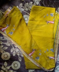 Yellow Saree with Peacock Printed