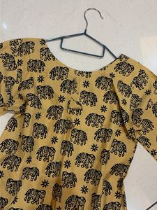 Yellow Elephant Print Kurta