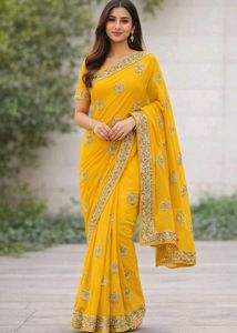 Stunning Yellow Embroidered Saree