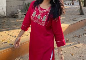 RED EMBROIDERY KURTI