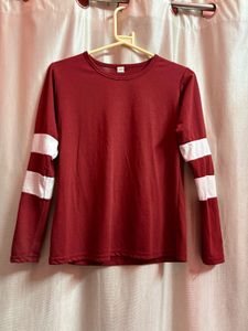 Maroon Long Sleeve Top with White Stripes