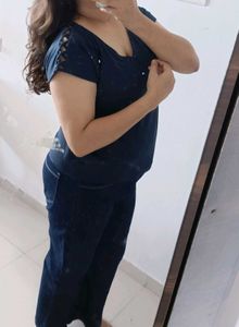 Navy Blue V-Neck Top