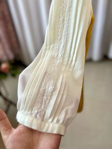Yellow &amp; White Lace Pearl Embellished Top