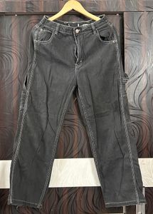 Bershka Contrast Stitch Black Cargo Jeans