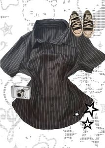 Black Pinstripe Button-Up Shirt