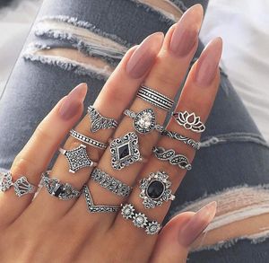 Boho Silver Plated Ring Set