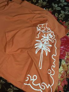 Orange Tropical Print Button-Up Shirt