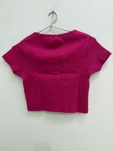 Shein Pink Cropped Henley Top