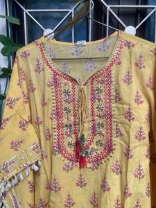 Yellow Printed kaftan Kurta Set with Pants