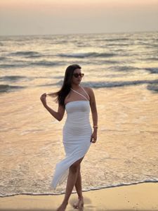 Elegant White Ruched Maxi Dress