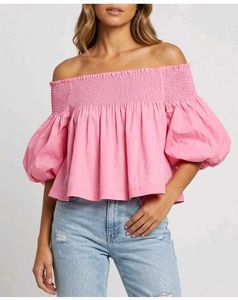 ZARA Pink Smocked Off-Shoulder Top