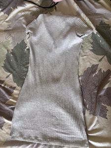 Grey Ribbed Collared Mini Dress