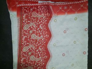 Red And White Georgette Saree