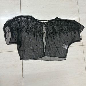 Embellished Sheer Black Capelet