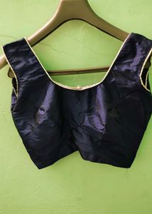Classic Navy Blue Solid Silk Blouse – Perfect for