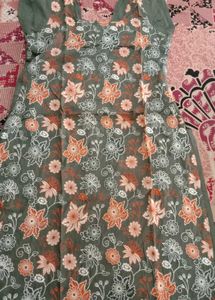 Embroidered Kurta Front - Grey Floral