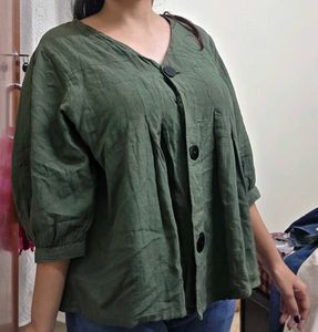 Olive Green Button-Up Top